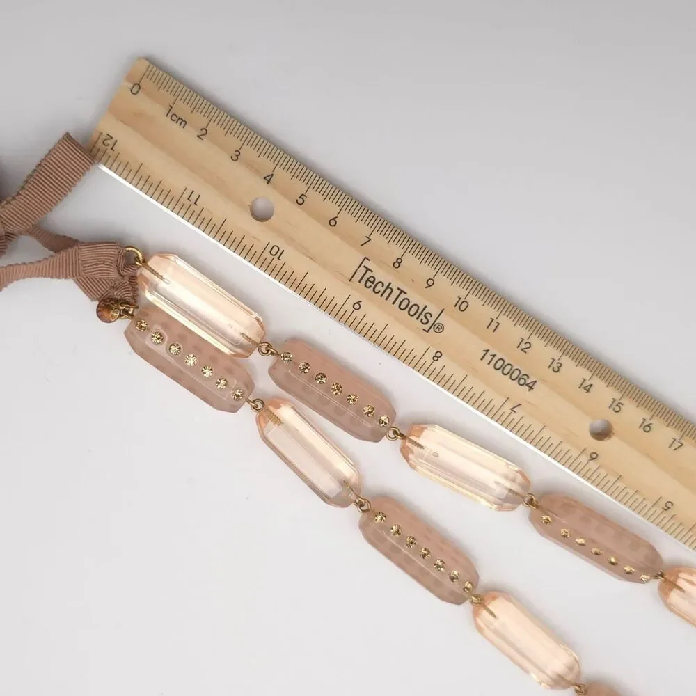 J.Crew Bead Necklace Rose Colored Oblong Rhinestones‎ Rose Ribbon Pink